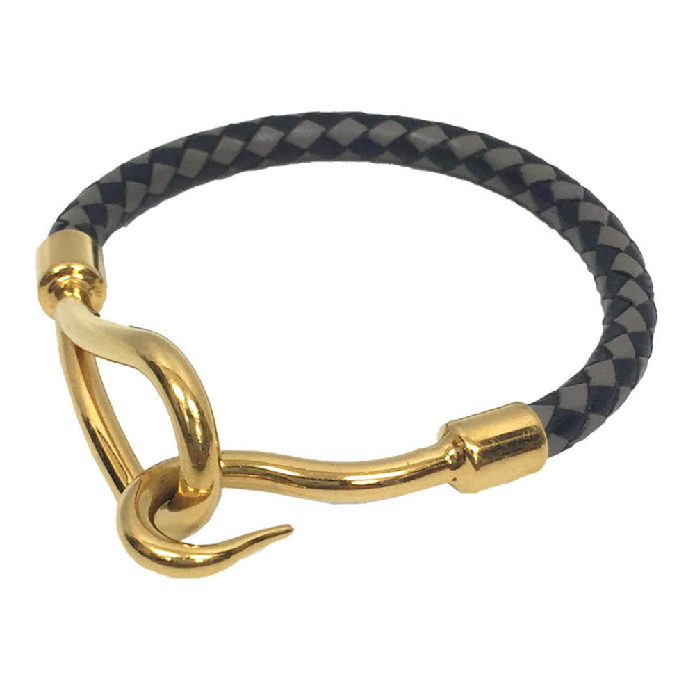 HERMES Black Leather Intrecciato Charm Bracelet